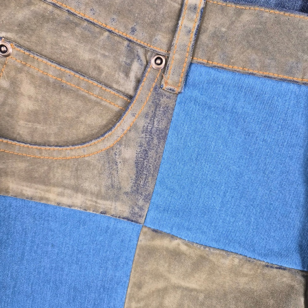Cream Vintage Checkerboard Patchwork Flared Jeans Blue Olive Green Women Size 12 - Picture 4 of 7
